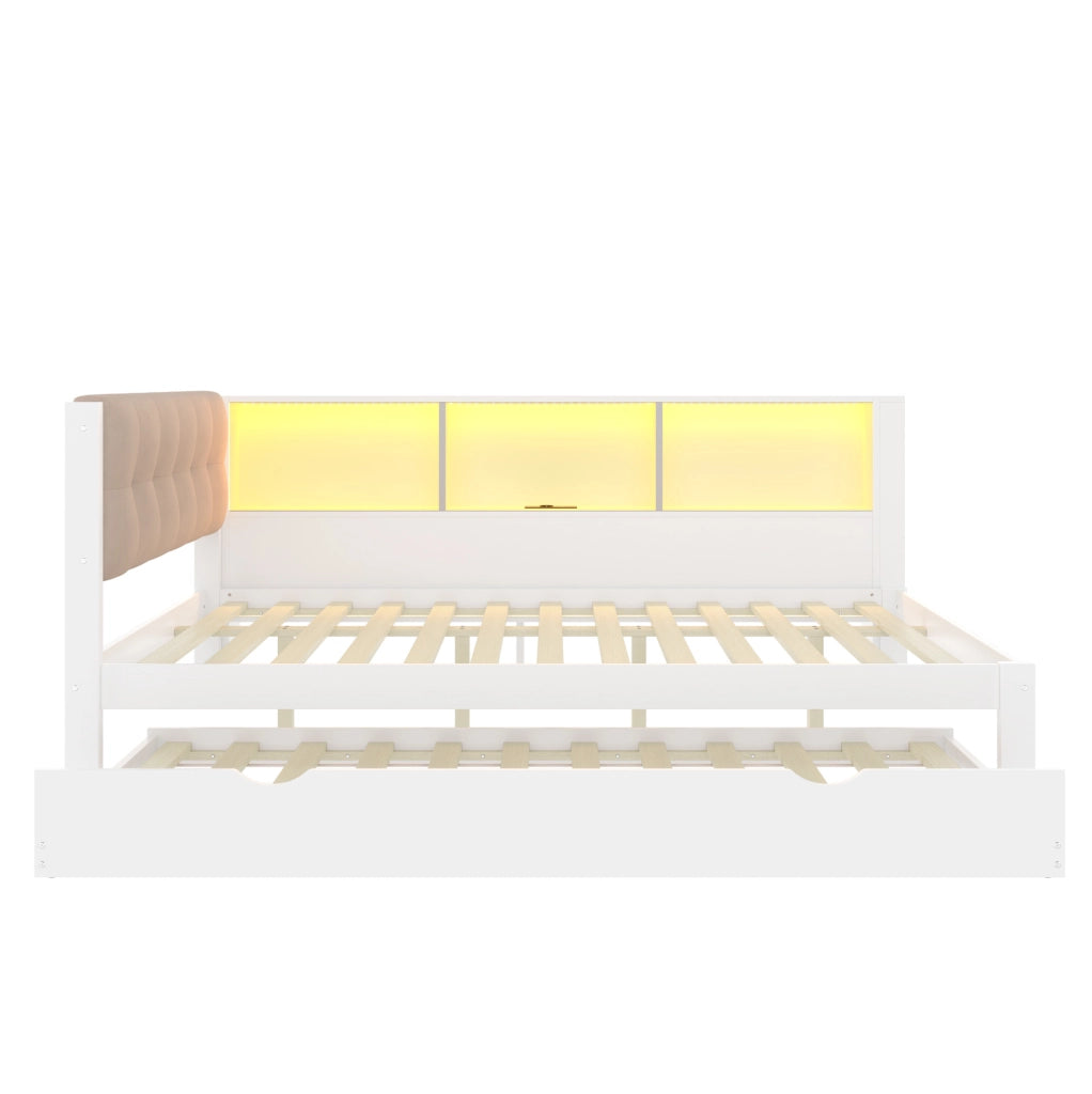 Letto daybed multifunzione 140x200 cm con letto estraibile, LED e USB