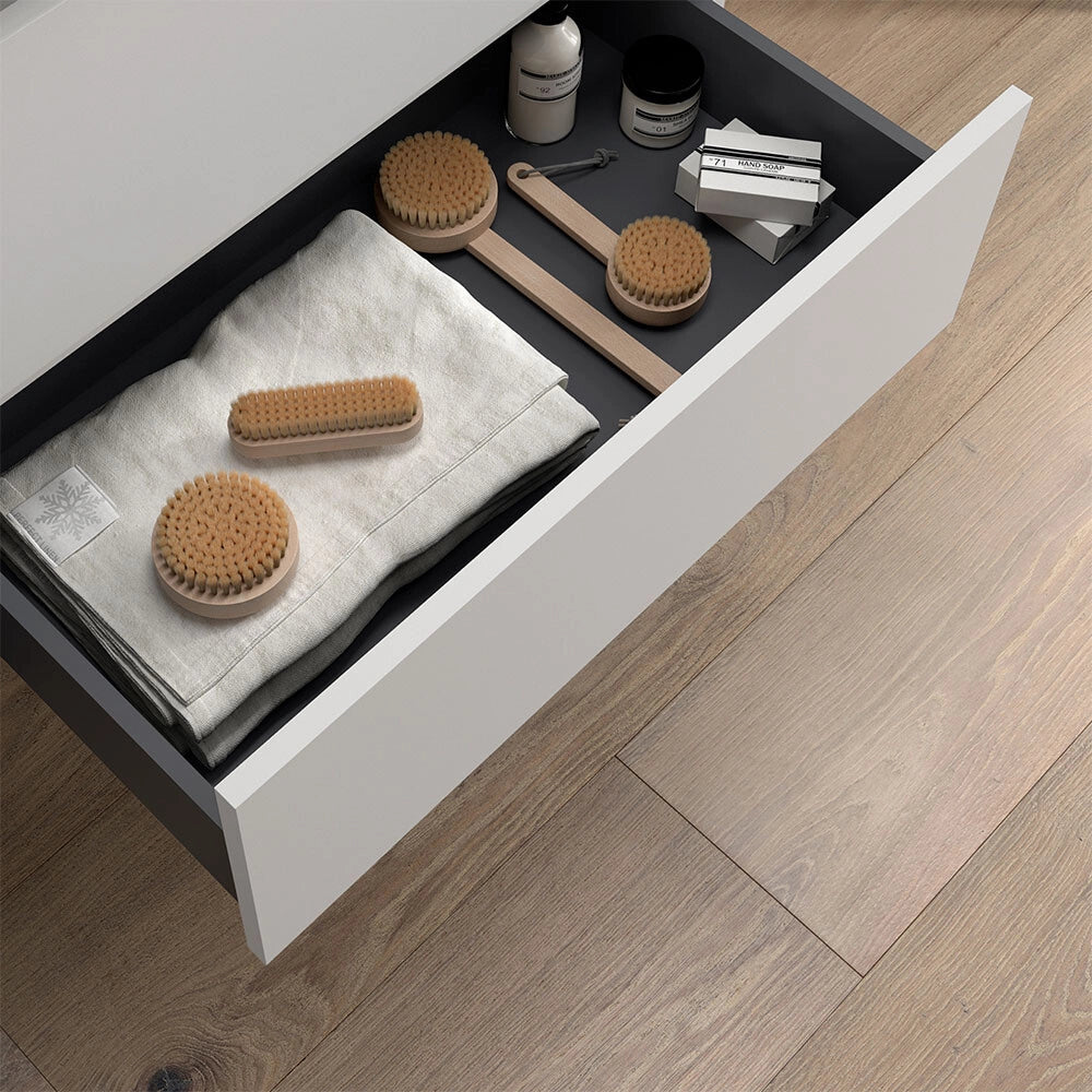 Mobile bagno sospeso 70 cm bianco lucido con top per lavabo da appoggio Gaya