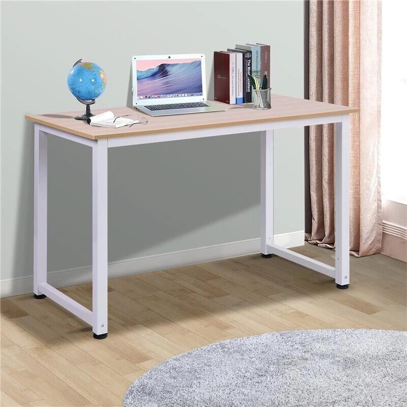 TAVOLO SCRIVANIA IN LEGNO MDF COLOR ROVERE E GAMBE IN METALLO BIANCO