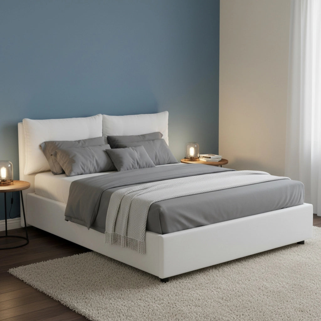 Rubino, Letto Piazza e Mezza Contenitore Made in Italy, Bianco