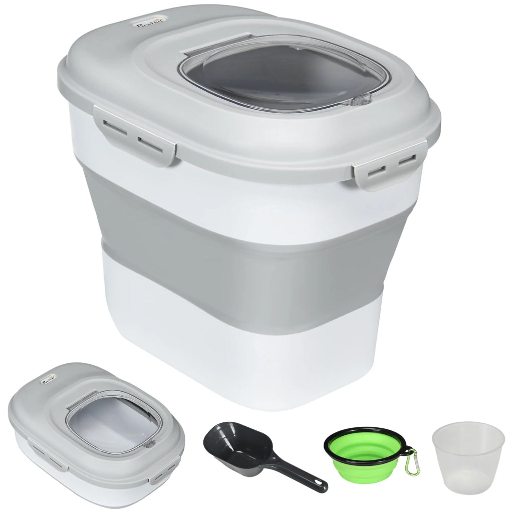 Contenitore per crocchette pieghevole conservazione ermetica 44 x 32 x 37 cm capacità regolabile per cucina moderna in PP grigio 21_0007544