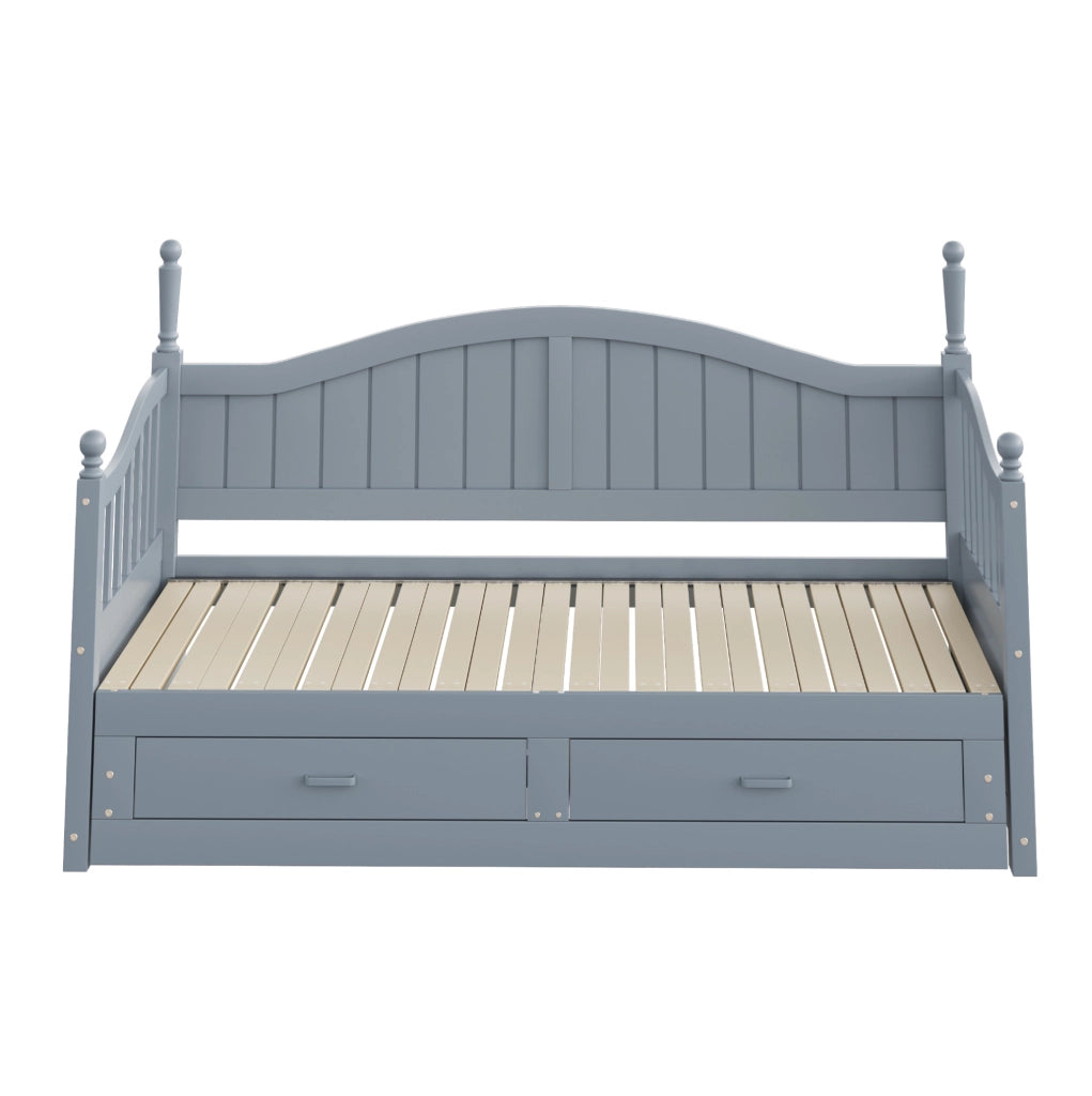 Divano letto estraibile 90/180 x 190 cm con cassetti e rete a doghe; grigio