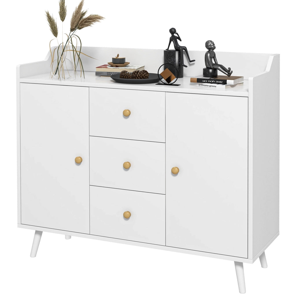 Credenza con 3 Cassetti e 2 Ante ¨C Zephmum ¨C Legno Bianco 90x32x80