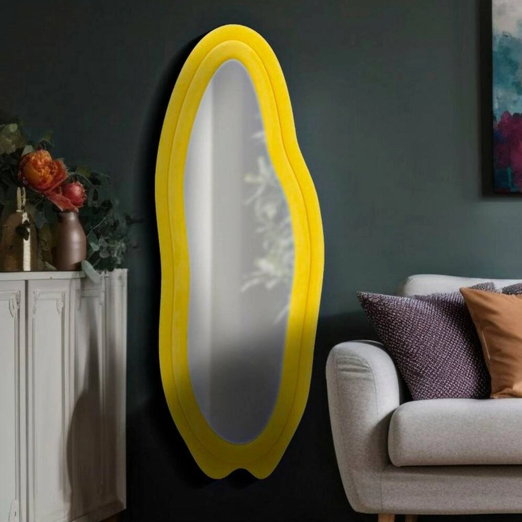 Specchio Brione, Specchiera, Articolo d'arredo a muro, Decorazione con specchio, 40x4 h160 cm, Giallo
