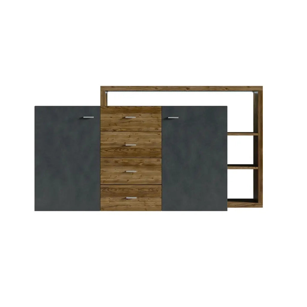 Credenza con scaffale integrato collezione BERGAMO 180cm. Colori grigio e rovere scuro.