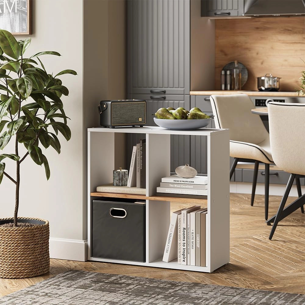 Scaffale Tetra, Rovere bianco/dorato, 72 x 72.6 cm, per la conservazione e l’esposizione di libri o scatole decorative