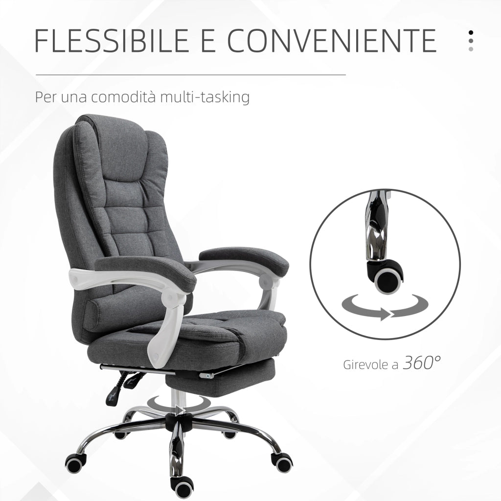 Sedia da ufficio reclinabile con schienale alto e poggiapiedi retrattile in tessuto ¨C Zephmum ¨C Grigio