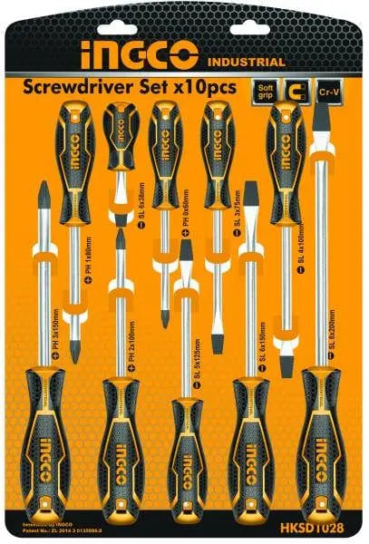 Set 10 cacciaviti croce-taglio ingco