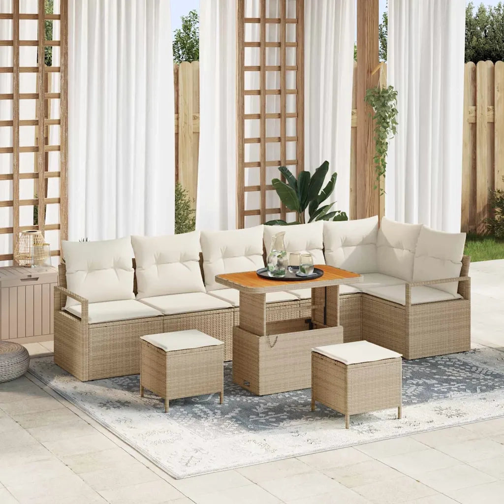 Set Divano da Giardino con cuscino 9 pcs Beige e Crema 3364496