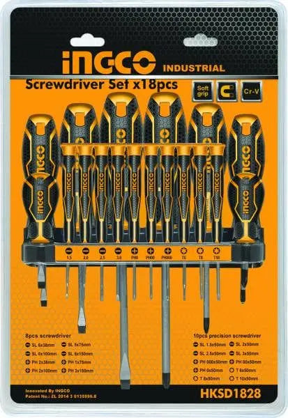 Set 18 cacciaviti croce-taglio ingco