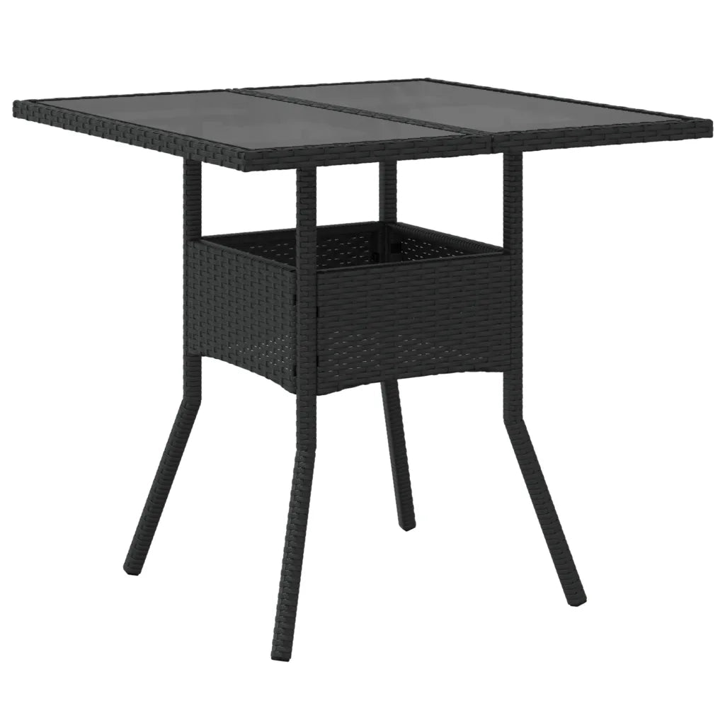 Tavolo da Giardino Piano in Vetro Nero 80x80x75 cm Polyrattan 365521