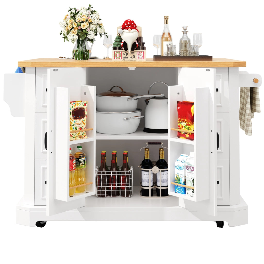 Isola da cucina mobile - Zephmum - 120x45x91 cm - Bianco/Nero - Con 2 ante e 6 cassetti, ruote