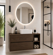 Mobile bagno con top in legno e lavabo da appoggio ORIGENBATH ZEUS senza specchio 80x45 cm Destra frassino tea