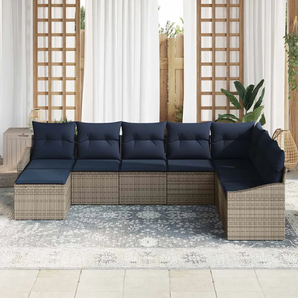 Set Divano da Giardino 8 pcs Grigio e Blu Navy polyrattan