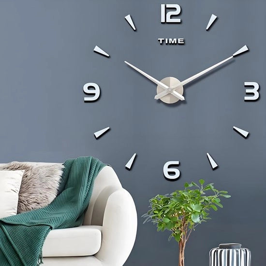 Decorazione per Parete 3D con Orologio da Parete DIY per Ufficio Camera da Letto Camera Decorazione per la Casa Articoli (Argento)