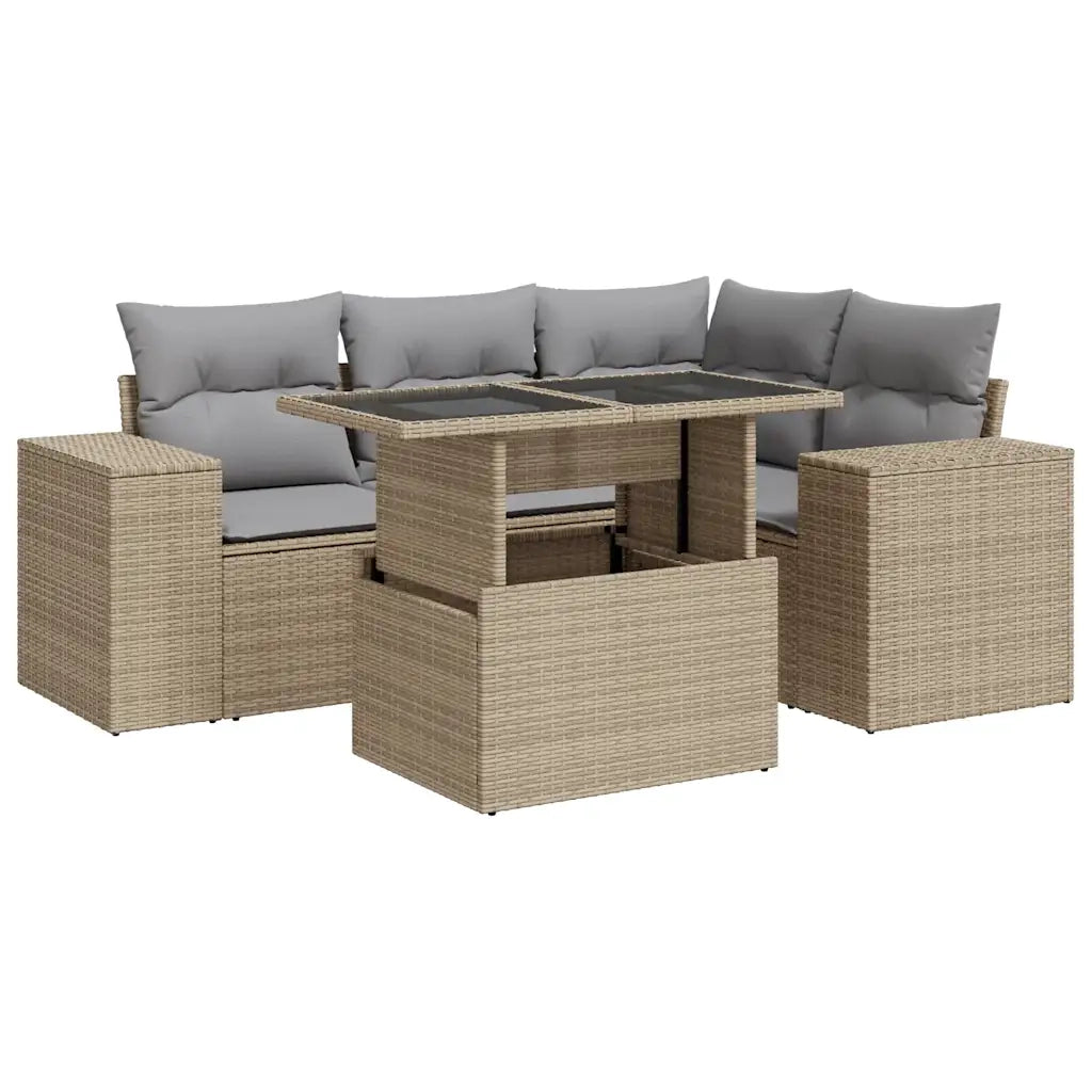 Set Divano da Giardino 5 pz con Cuscini Beige in Polyrattan 3326790