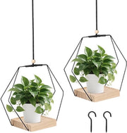 Due vasi da fiori appesi con base in legno - Luminari da soffitto a pendente per vaso da fiori - Attacchi per parete per decorazione di soggiorno terrazza