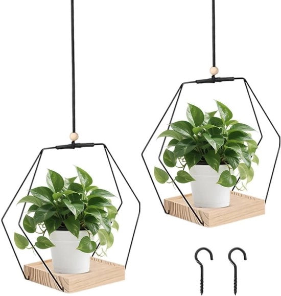 Due vasi da fiori appesi con base in legno - Luminari da soffitto a pendente per vaso da fiori - Attacchi per parete per decorazione di soggiorno terrazza