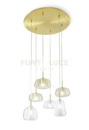 X-RAY LAMPADARIO A SOSPENSIONE 6 LUCI COMPOSIZIONE TRASPARENTE VETRI VARIE FORME ATTACCO G9 D.60CM