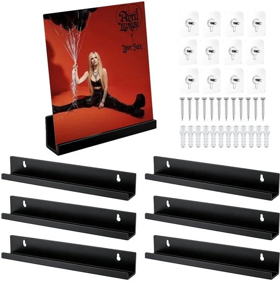 Set di Supporti per Vinili da 6 - Supporto per Vinili in Acrilico - Nero - 30,5 x 4,3 x 4,3 cm - Progetto Sostenibile - Supporto per Vinili