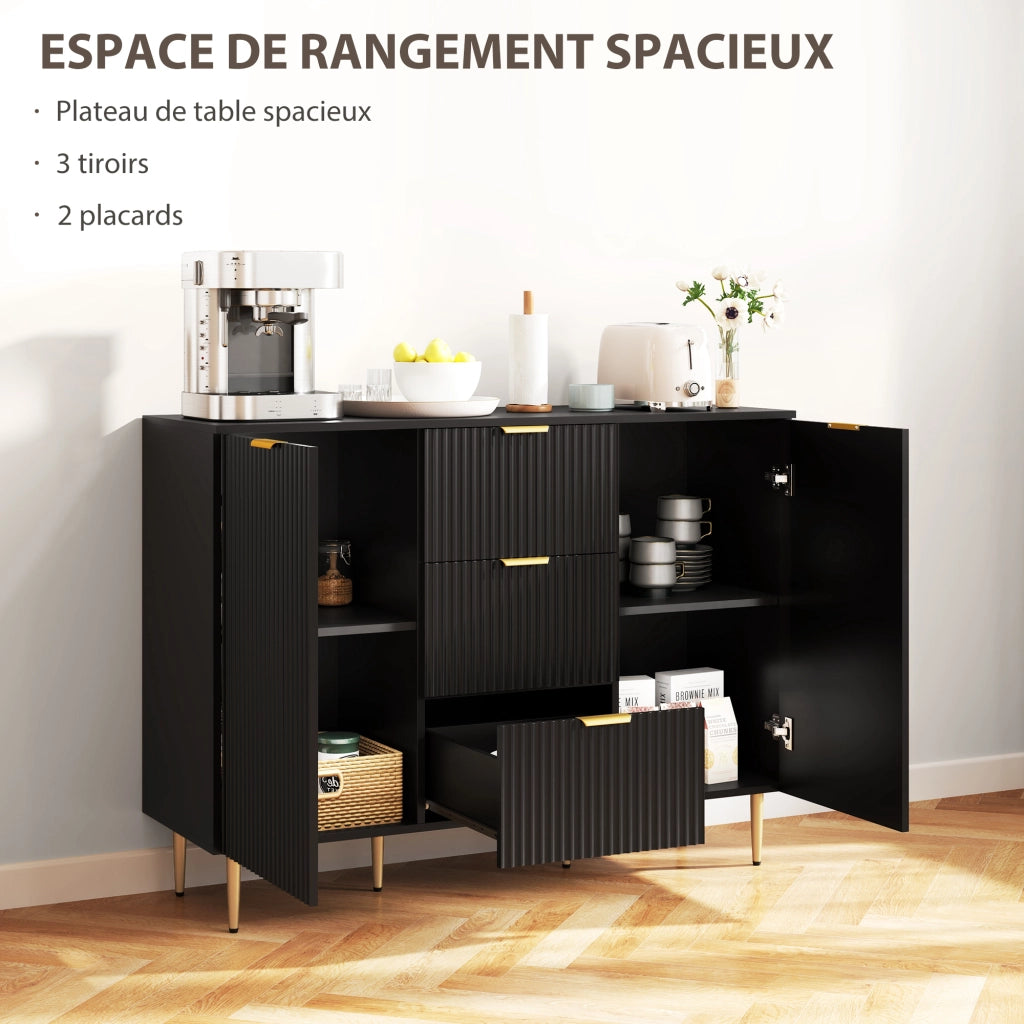 Mobile Buffet Cucina ¨C Xylo ¨C 3 Cassetti Ante Ripiani Regolabili 120x40x90cm Nero