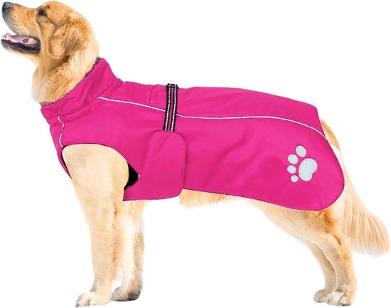 Giubbotto per cani, impermeabile al vento e all'acqua, con strisce riflettenti e cordino regolabile, imbottitura di lana, caldo e confortevole-rosa