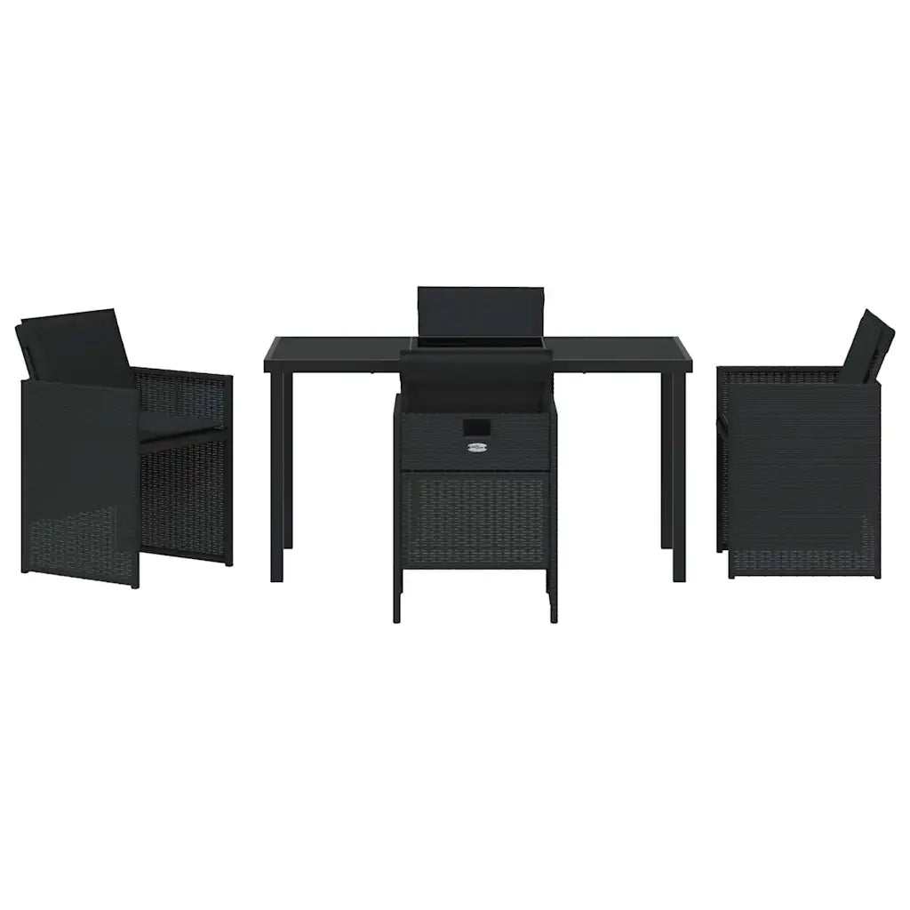 Set da Pranzo per Giardino con cuscino 5 pcs Nero polyrattan