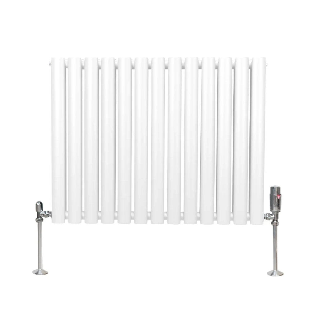 Radiatore a colonna ovale e valvole cromate TRV Designer bianco 600 mm x 780mm