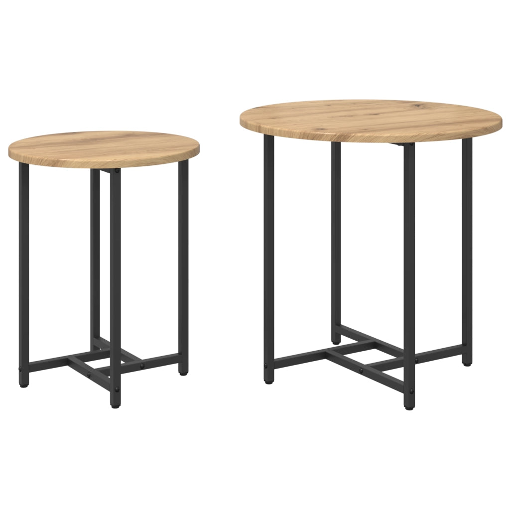 Set di 2 Tavolini in Legno Composito di Quercia e Metallo
