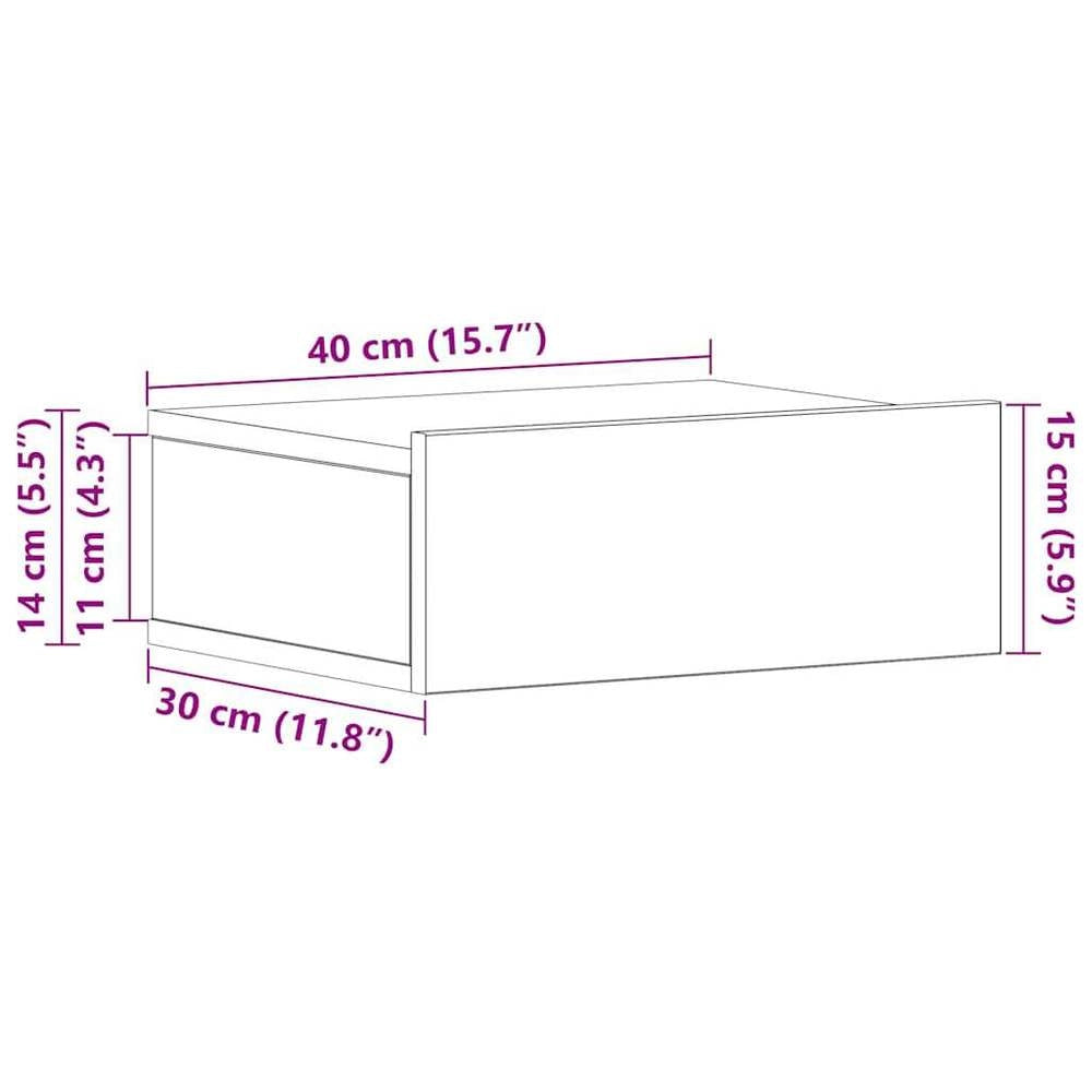 Hanging Bedside Table Concrete Grey 40x30x15 Cm Wood Material