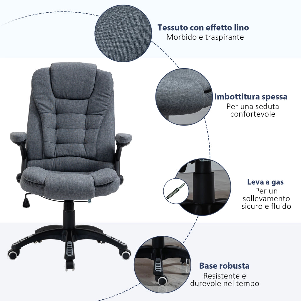 Poltrona da Ufficio Reclinabile e Girevole con Ruote ¨C Zephmum ¨C Grigio 65x72x110-120cm