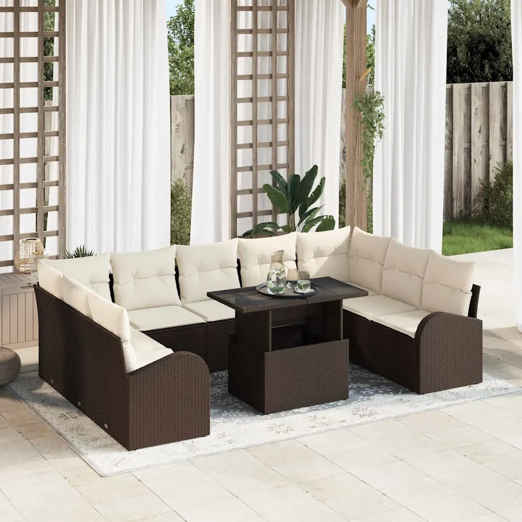 Set Divano da Giardino con cuscino 10 pcs Marrone Poly Rattan 3357441