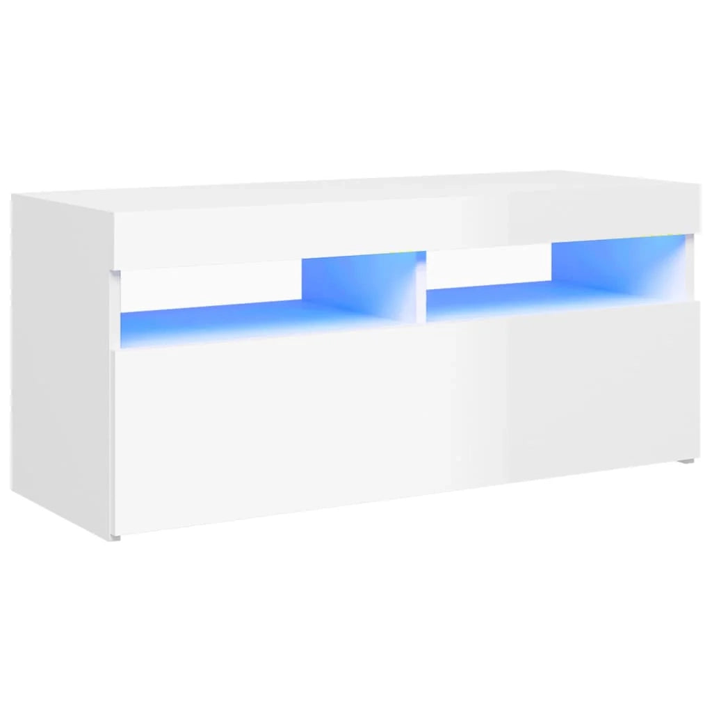 Mobile TV multimediale mensola TV credenza mobile TV per sala da pranzo soggiorno camera da letto con luci LED finitura lucida 90 x 35 x 40 cm bianco 02_0026660