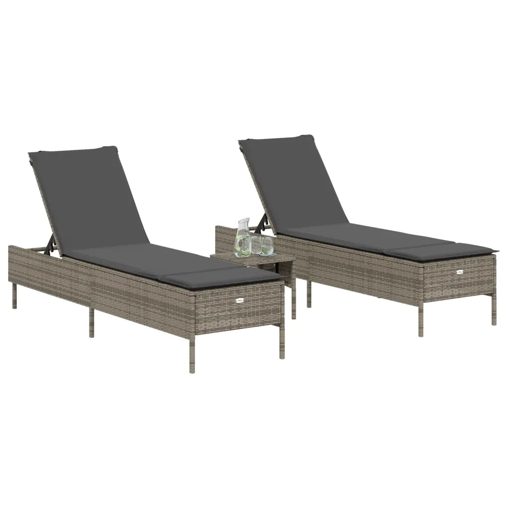 Lettini Prendisole 2 pz | Sdraio da giardino | Lettino da sole con Cuscini Grigio in Polyrattan