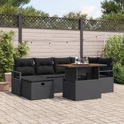Set di divano da giardino 7 pezzi con cuscini neri in polyrattan