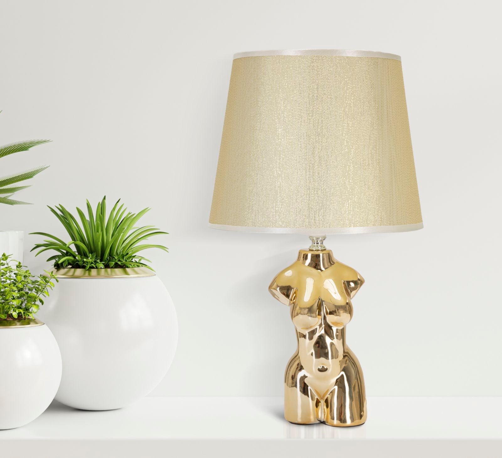 Lampada da Comodino Glam Woman 25x42,5x25 cm in Ceramica Oro