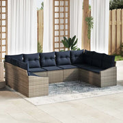 Set Divano da Giardino 9 pcs Grigio e Blu Navy polyrattan 3355554