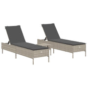 Set Lettini PrendiLettino sole | Sdraio da giardino | Lettino da sole con Cuscini 3 pz Grigio Chiaro Polyrattan