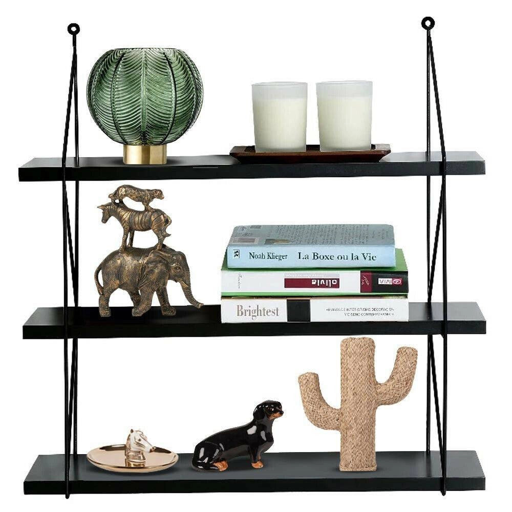 Trade Shop - Libreria Mensole Scaffale Parete Design Moderna Legno Metallo 3 Ripiani Nero -