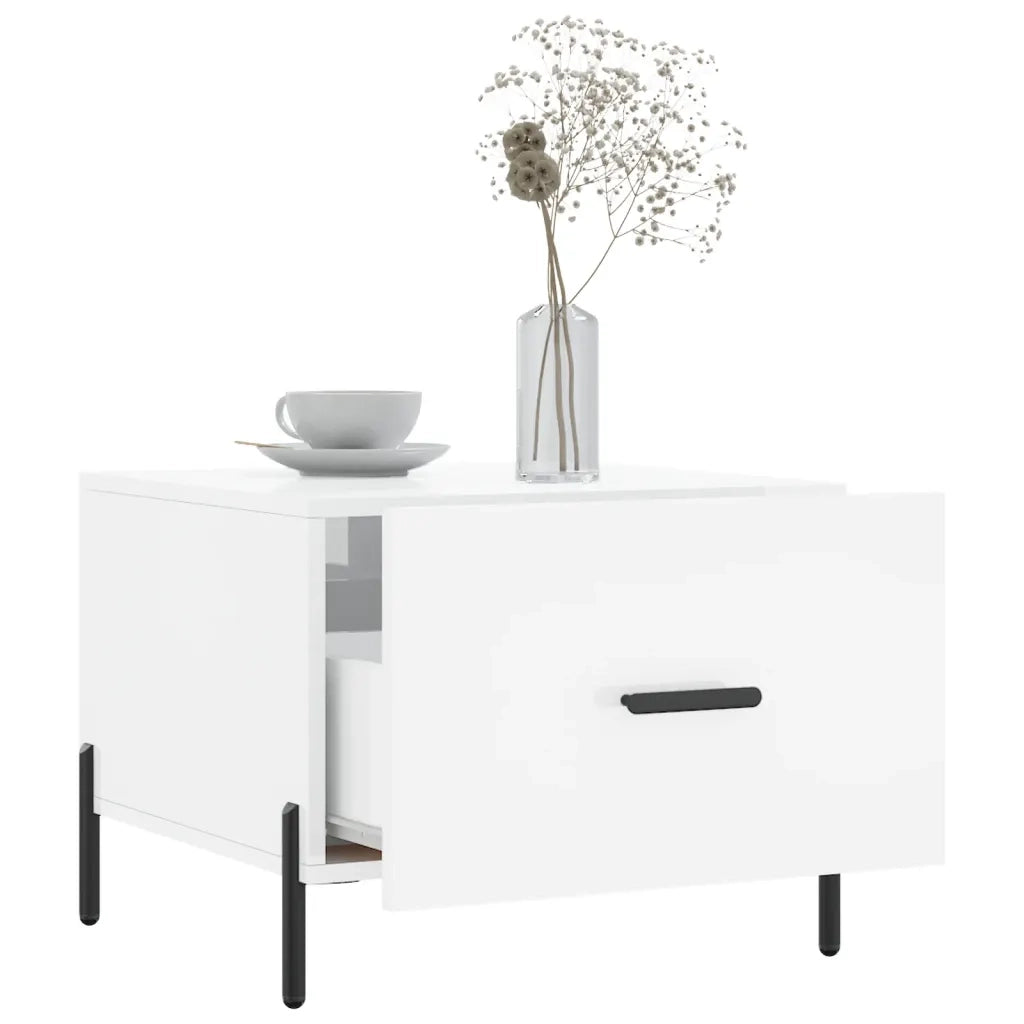 Tavolino da Salotto Bianco Lucido 50x50x40 cm Legno Multistrato 829416
