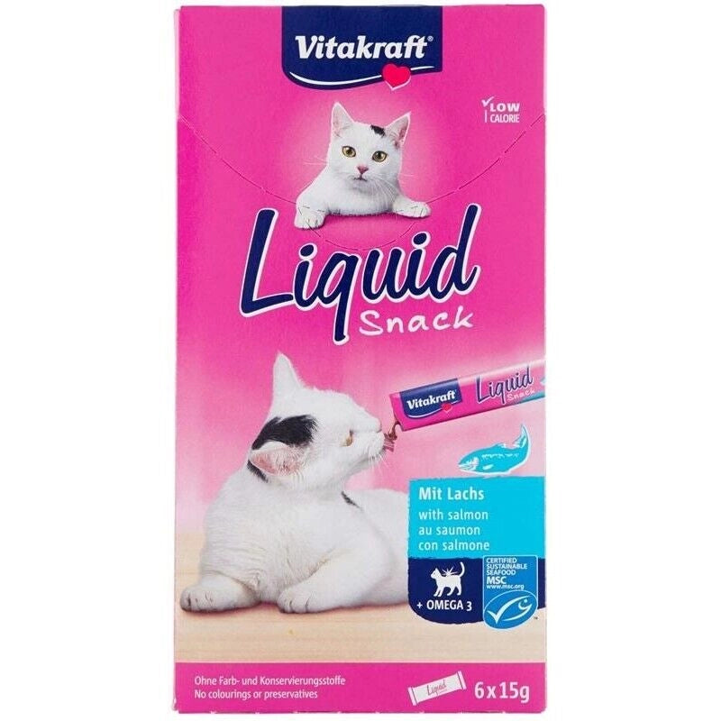 CAT SNACK LIQUIDO GATTI CON OMEGA 3 AL SALMONE 6 X 15 GR