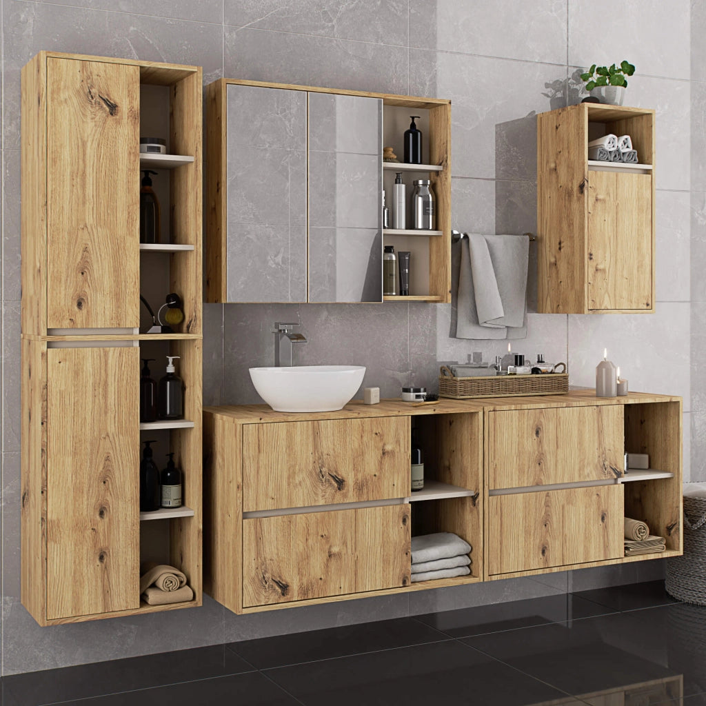 Pensile bagno con specchio VAMI Rovere Artisan, Cashmere 90 cm 2 ante 90x15x75 cm