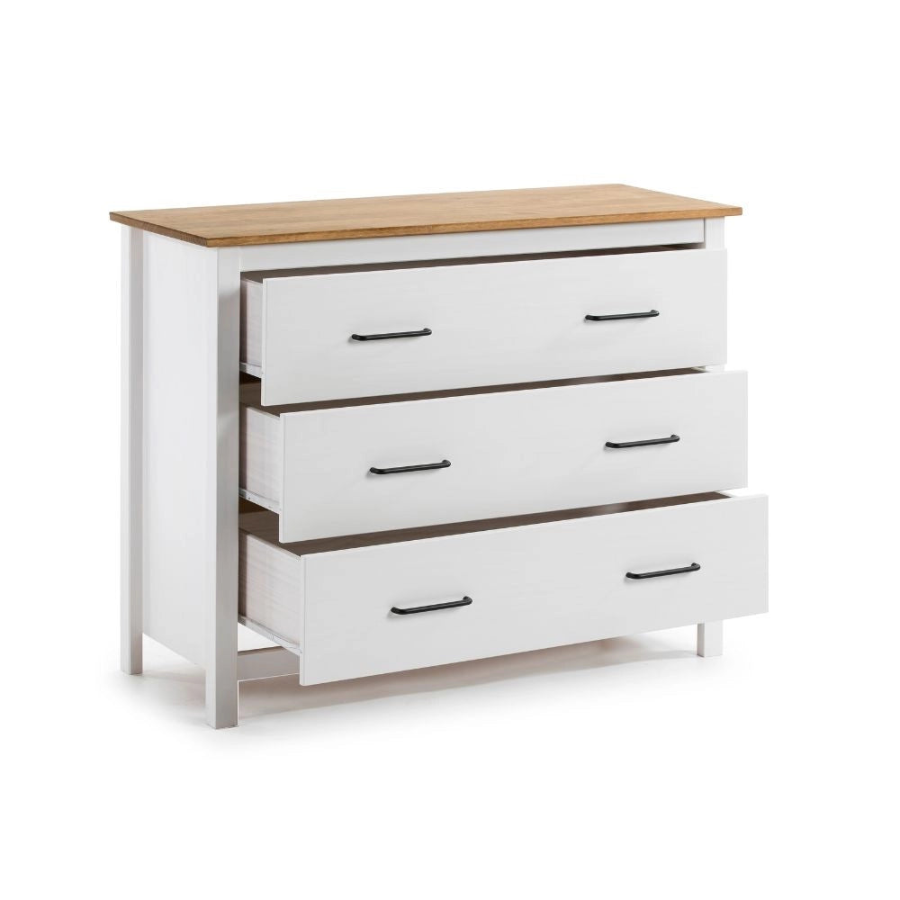 Comò Miranda in legno massiccio bianco e pino 100x40x80H – Stile Elegante e Robusto