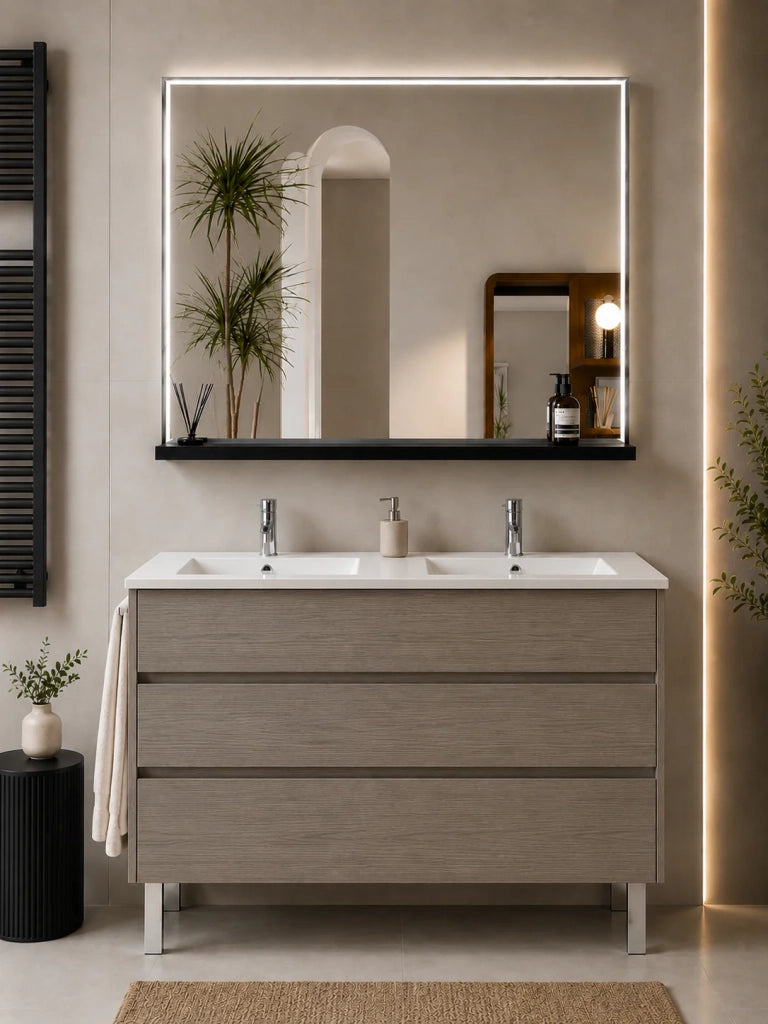 Mobile bagno con lavabo ORIGENBATH IMPERIA senza specchio 120x45 cm doppio lavabo rovere smoky