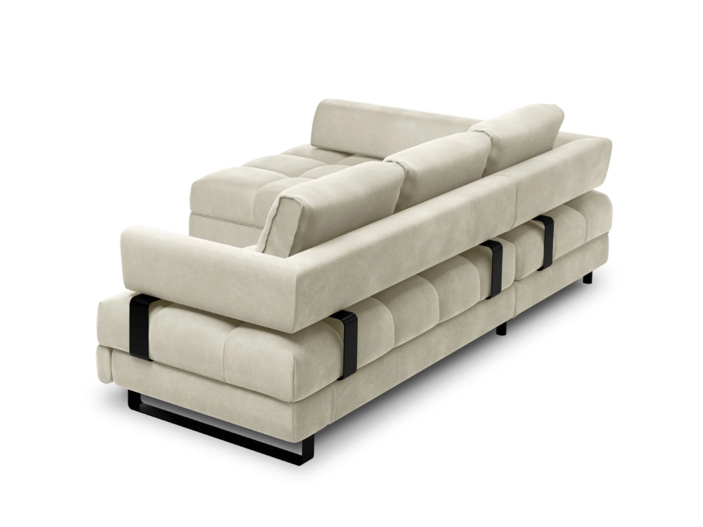 Cosmopolitan Design - Divano convertibile angolare sinistro con contenitore "Clinton" 5 posti in velluto beige chiaro 