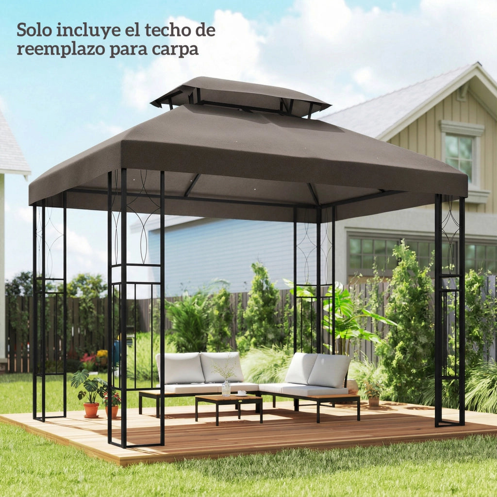Toldo da Giardino 4x3 m ¨C zephmum ¨C Marrone, Protezione UV, Doppio Tetto
