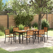 Set da Pranzo Giardino 7 Pezzi Rattan Sintetico Nero Acacia