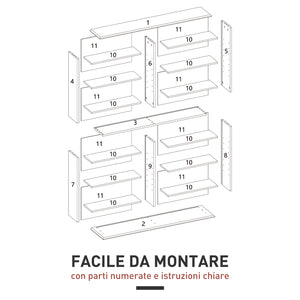 Mobile Libreria Porta CD 106,5x24x126,3 cm a 16 Ripiani Design Moderno in Legno Bianco