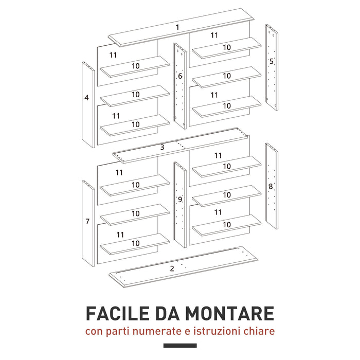 Mobile Libreria Porta CD 106,5x24x126,3 cm a 16 Ripiani Design Moderno in Legno Bianco