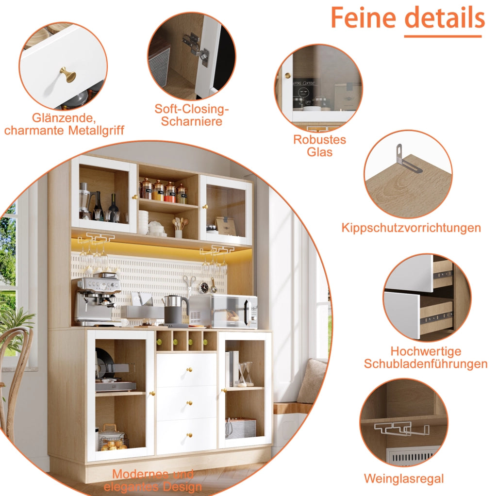 Colonna da cucina con LED smart, portabottiglie e vetro, bianca